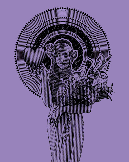 捧着心和花的新艺术女性图片下载