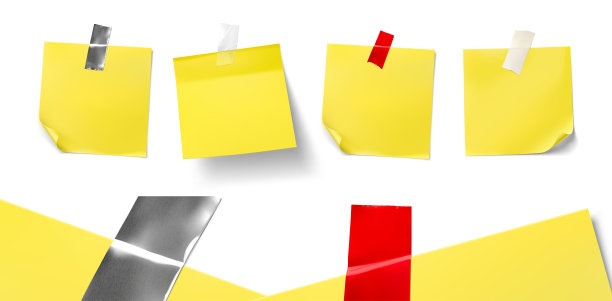 逼真的胶带，不同材质的纸上笔记。图片下载