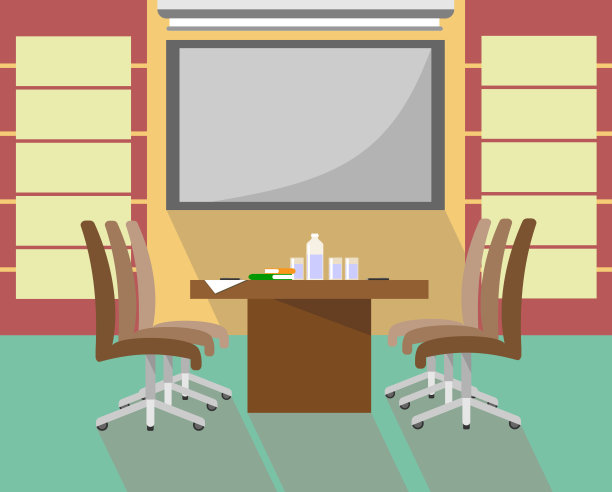 桌子与椅子在室内演示，谈判和会议的风格flat图片下载