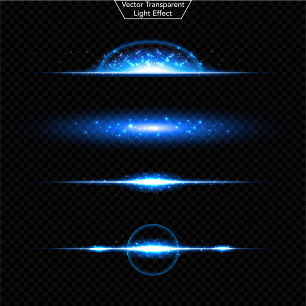 一组发光的灯光效果。现实镜头和闪光。孤立在黑色透明背景。星星闪耀着光芒。矢量图图片下载