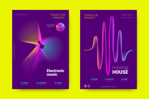 音乐海报与波浪线和失真。图片下载