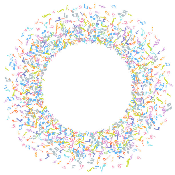 矢量彩色音乐符号背景元素在扁平风格图片下载