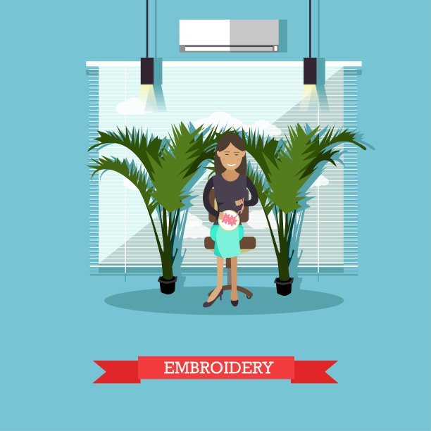 手刺绣概念矢量插图在平面风格图片下载