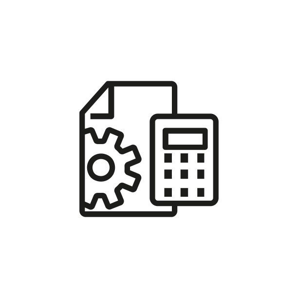 纸上有齿轮符号和计算器线条图标图片下载