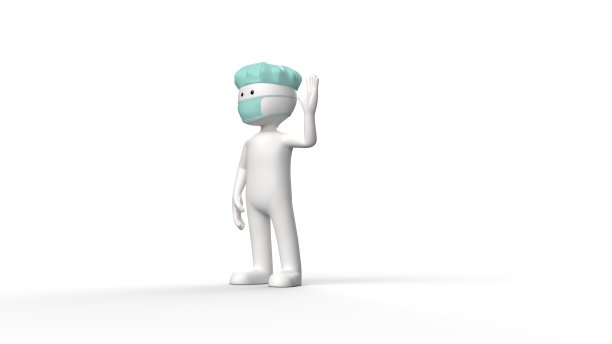 3D渲染的白色stickman与外科医生的帽子图片下载