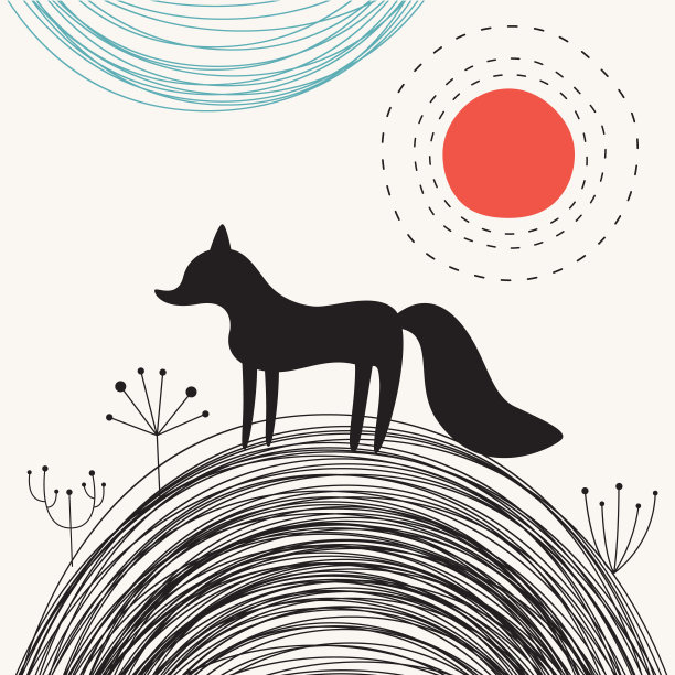 黑狐狸。矢量插图在斯堪的纳维亚风格。图片下载