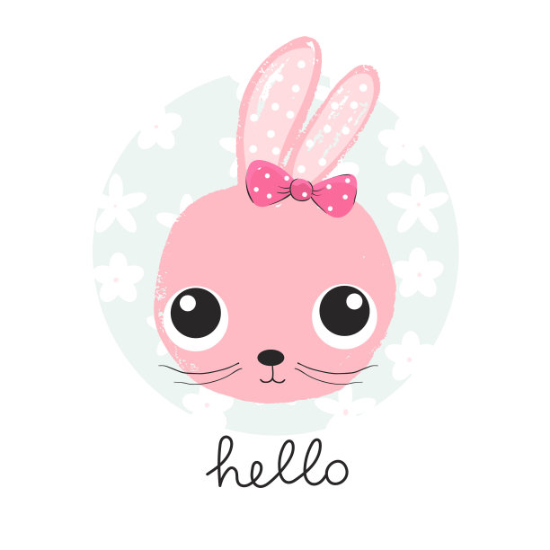 插图与可爱的粉红色野兔图片下载