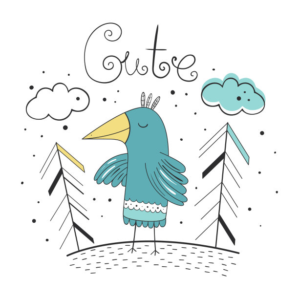 甜美的鸟。矢量插图的斯堪的纳维亚风格在白色的背景。儿童背景，印刷。图片下载