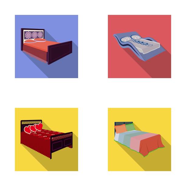 不同的床平面图标在集合设计。家具睡眠向量等距符号股票网络插图。图片下载