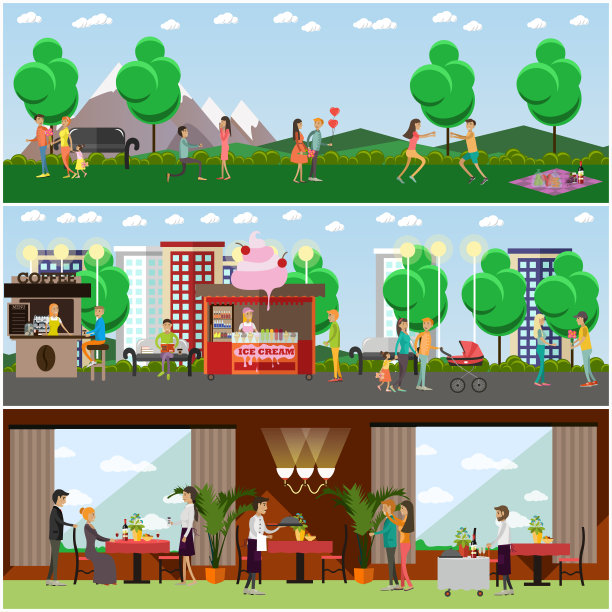 矢量组的恋人海报，横幅在平的风格图片下载