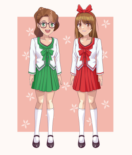 一对女动漫学生图片下载