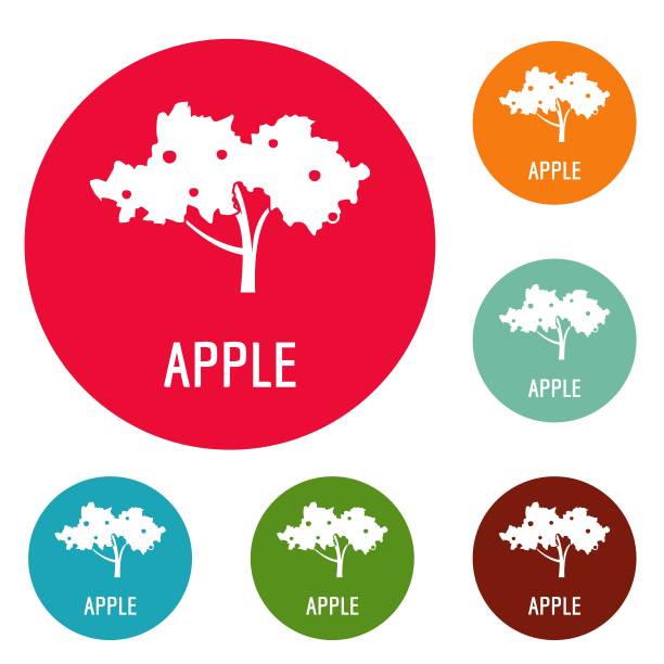 苹果树图标圆圈设置矢量图片下载