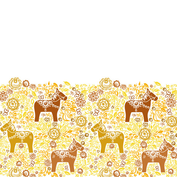 卡旗模板达拉马传统雕刻彩绘的达拉马小雕像源自瑞典达拉那省。褐色，黄色，橙色，米黄色花，叶白色背景。向量图片下载