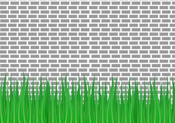灰色的砖墙和绿色的草从下面。图片下载