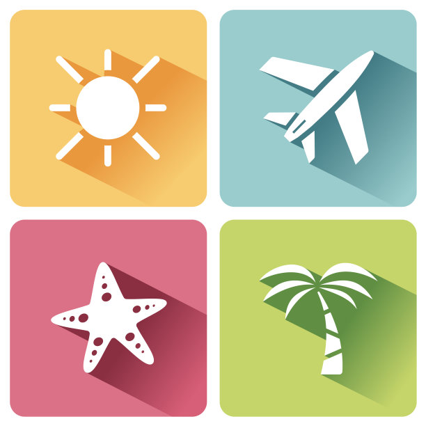 四个夏季和旅游标志设置与阴影。第二组图片下载