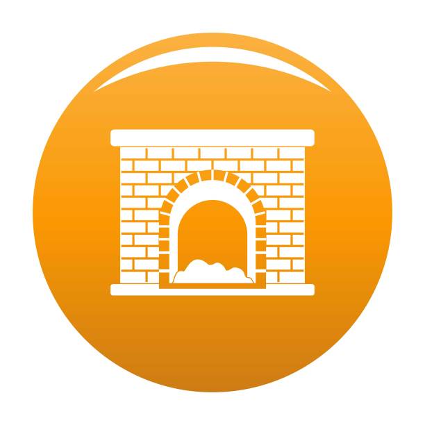 砖壁炉图标向量橙色图片下载