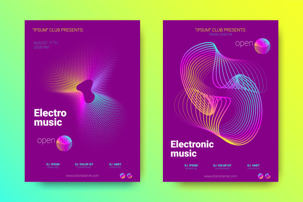 音乐海报设置与波浪线和失真。图片下载