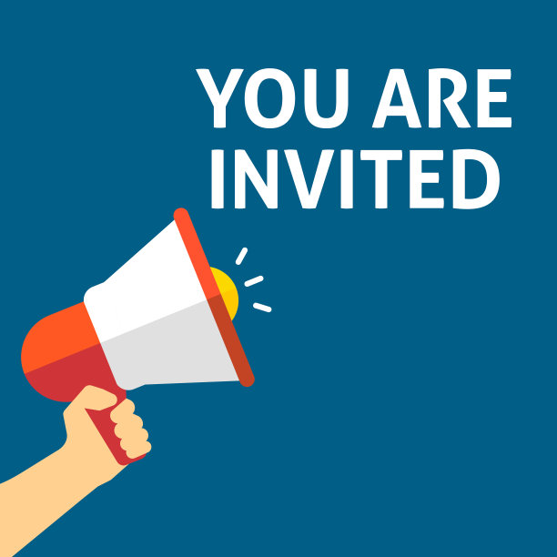 你被邀请公告。手持扩音器与讲话气泡图片下载