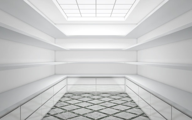 明亮的大衣柜和空的架子。三维渲染图片下载