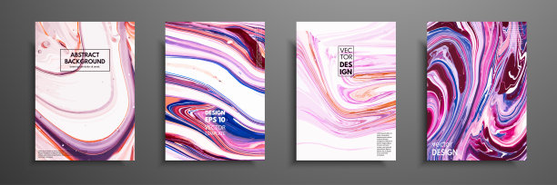 一组通用向量卡片。液体大理石纹理。彩色设计的邀请，海报，宣传册，海报，横幅，传单。艺术的封面设计。创意流体颜色背景。图片下载
