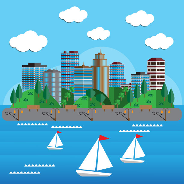 以城市为背景的堤岸。图片下载