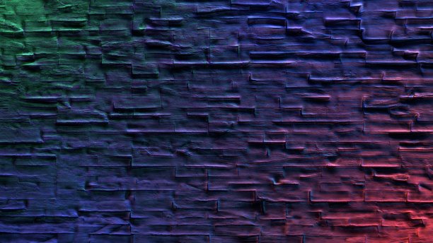 石头墙图案与绿色和红色的光。3 d渲染。图片下载
