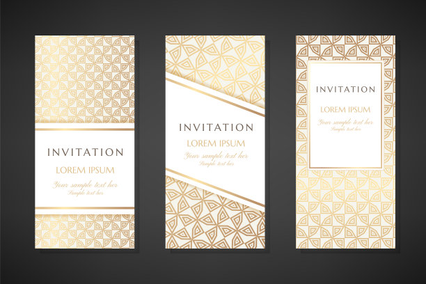 金色插图与同心三角形纹理。邀请模板。封面设计与装饰品。图片下载