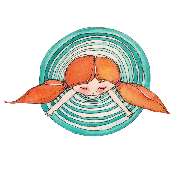 水彩插画：穿着蓝色连衣裙的可爱小女孩图片下载