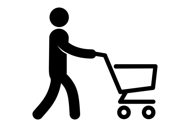 一个推着手推车的人的简单图标图片下载