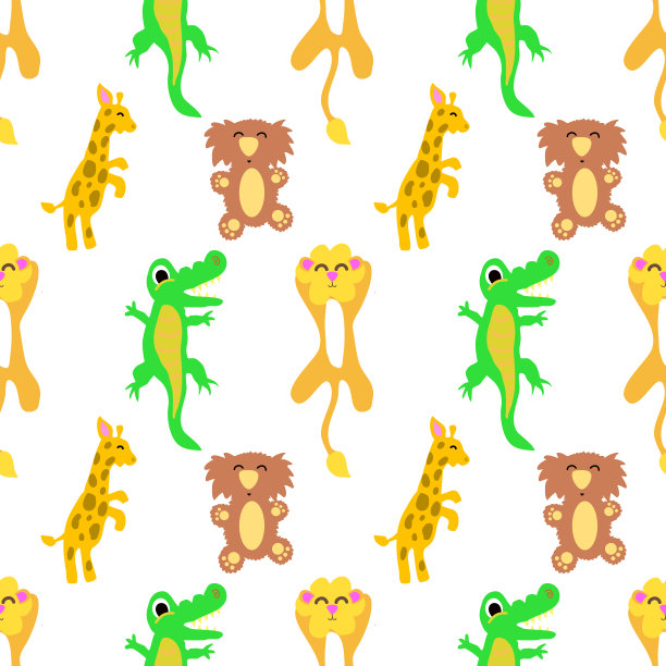 可爱的儿童插图野生动物狮子，鳄鱼，考拉，长颈鹿图片下载