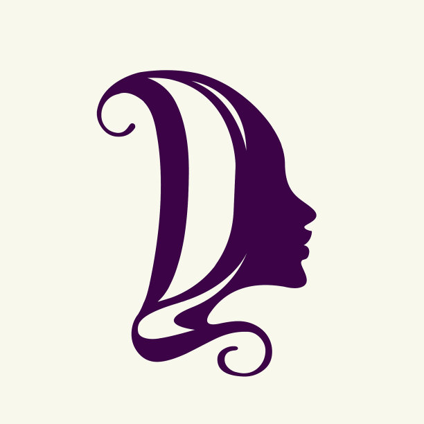 美容美发沙龙的标志与字母D和美丽的女人肖像图片下载