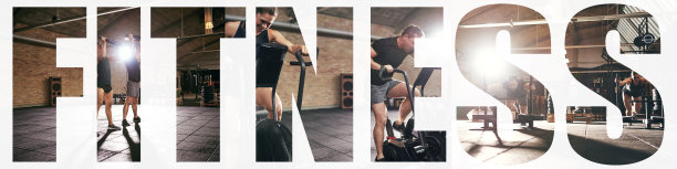 两个健身伙伴一起锻炼的拼贴画图片下载