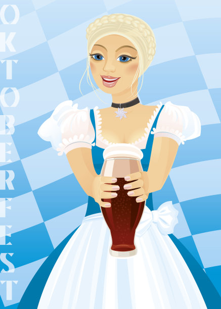 手持啤酒节啤酒杯的巴伐利亚女孩图片下载