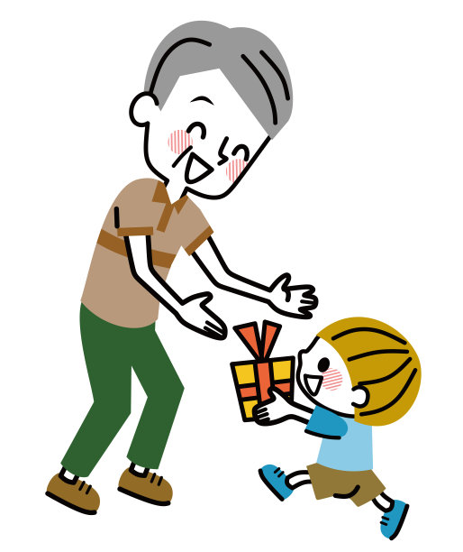 一个孩子给他的爷爷一个礼物。图片下载