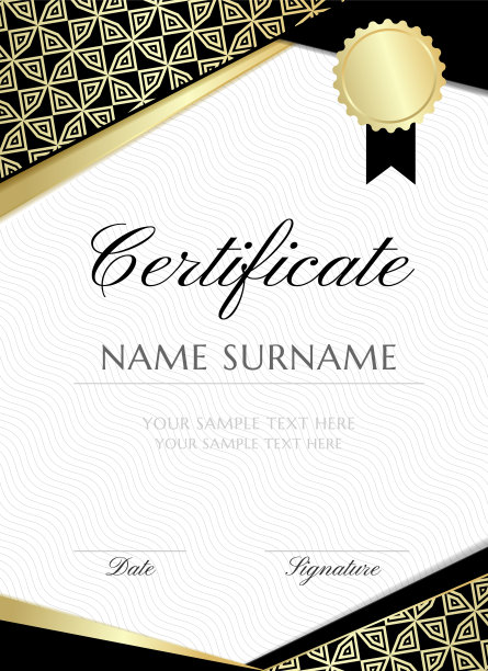 金色插图与同心三角形纹理。证书设计模板图片下载