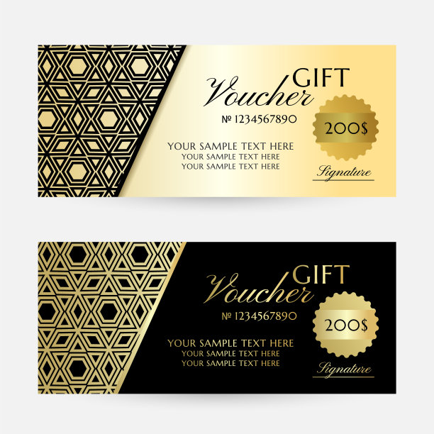 插图与六角形阿拉伯金色纹理。礼品券模板收集。图片下载