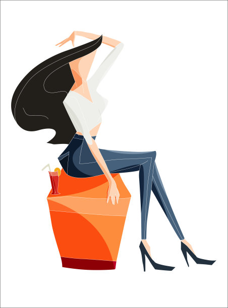 年轻的女士穿着牛仔裤和衬衫坐在沙发上，喝着果汁图片下载