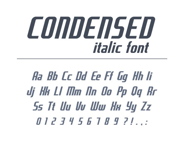 通用字体的商业标题文本。浓缩的，窄的，斜体字母。动态排版风格的标志设计。现代海报字体，矢量字母，数字图片下载