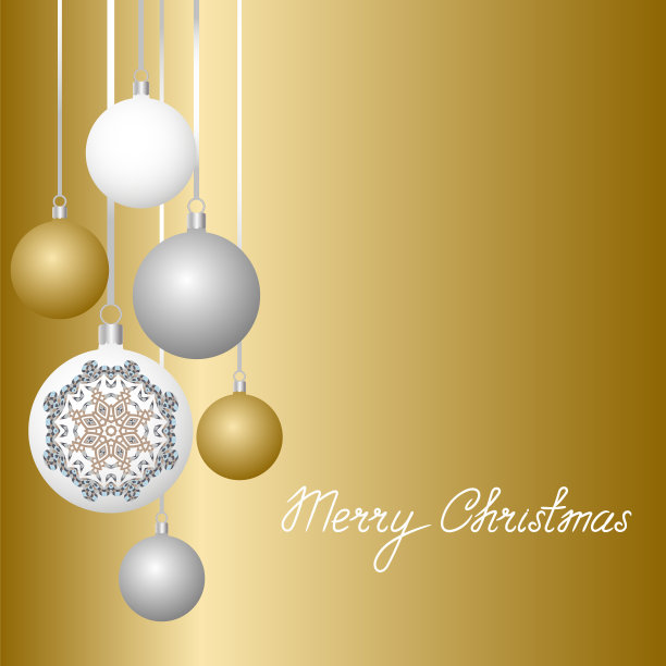 新年贺卡设计与圣诞球挂在丝带。图片下载