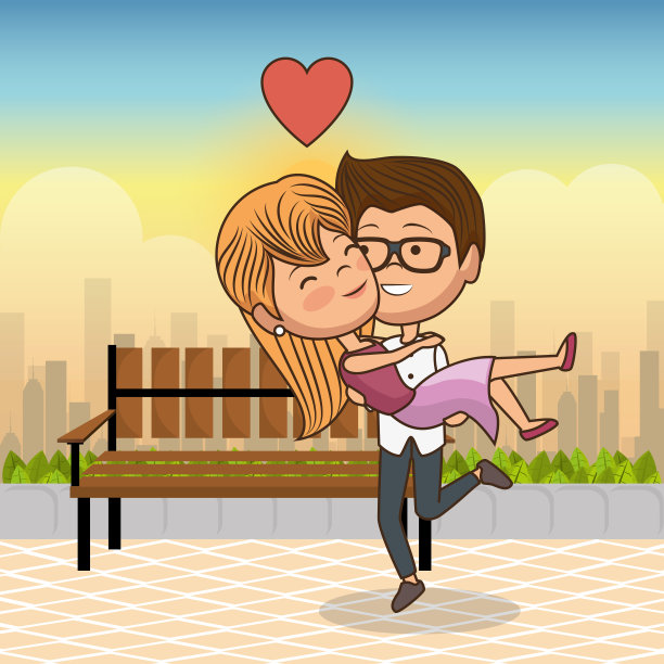 一对在公园椅子上相爱的情侣图片下载