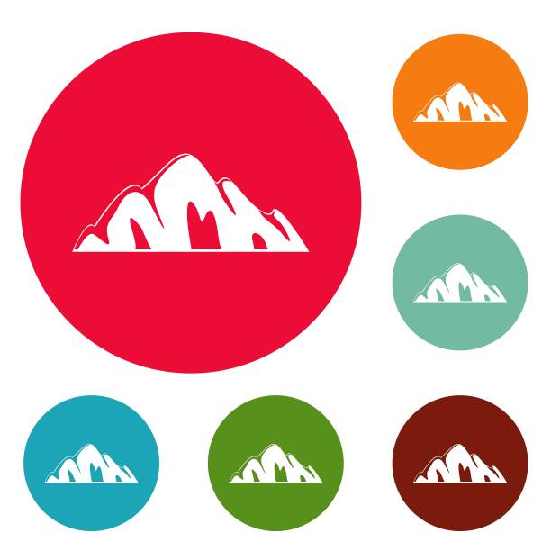 美丽的山图标圆设置矢量图片下载