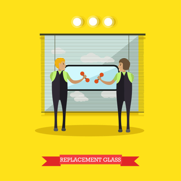 更换玻璃，汽车服务矢量插图在平面风格图片下载