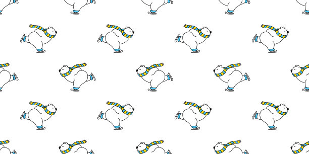 熊无缝图案北极熊矢量圣诞冰滑冰滑雪雪冬天熊猫泰迪围巾卡通孤立的瓷砖背景重复墙纸插图白色图片下载