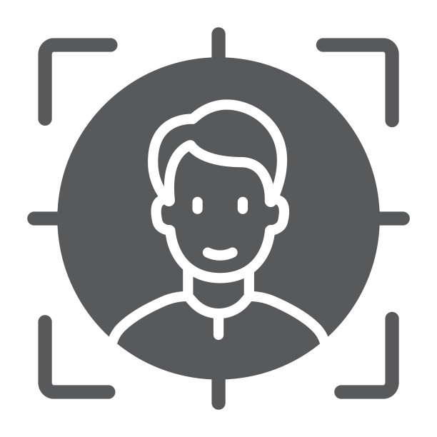 人脸识别字形图标，人脸识别和人脸识别，人脸扫描标志，矢量图形，白色背景上的立体图案，eps 10。图片下载