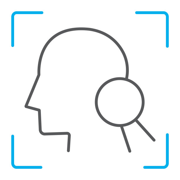 人脸识别细线图标，人脸识别和人脸识别，人脸扫描标志，矢量图形，白色背景上的线性图案，eps 10。图片下载