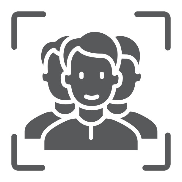 多人脸id字形图标，人脸识别和人脸识别，人脸扫描标志，矢量图形，白色背景上的线性图案，eps 10。图片下载