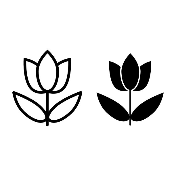 花与叶线和字形图标。单花矢量插图孤立在白色上。花在茎上的轮廓风格设计，设计为web和应用程序。Eps 10。图片下载