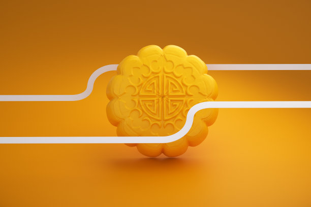 黄色背景上的月饼，亚洲传统节日，中秋节。中国的传统节日。3 d渲染。图片下载