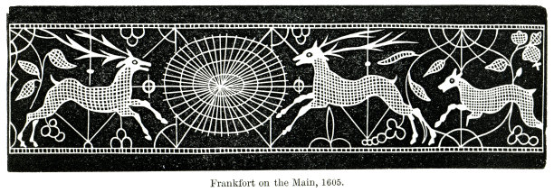 木刻针花边图案与鹿和藤蔓1605图片下载