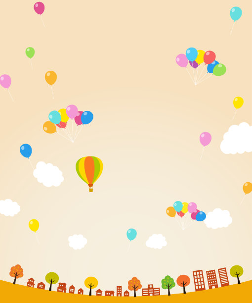 秋天的小镇和气球图片下载